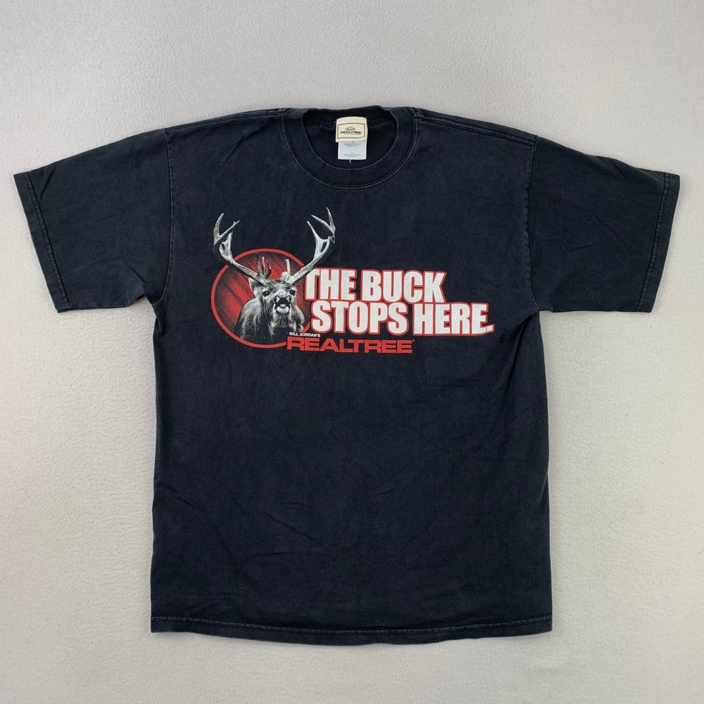 Vintage Team Realtree T-Shirt Mens Large The Buck Stops Here Graphic Tee Black‎